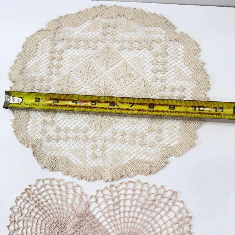 Lot Of 2 Vintage Handmade Lace Crochet Doilies, Table Decor, Nature Beige 9”-10” - Picture 4 of 7